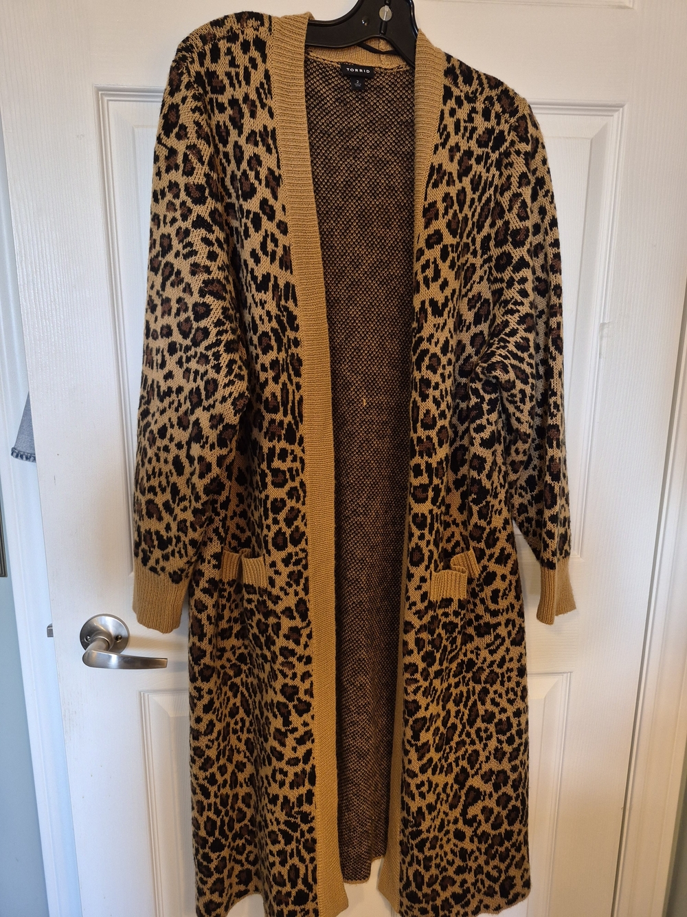 torrid Leopard Print Long Open Cardigan - Mustard Brown